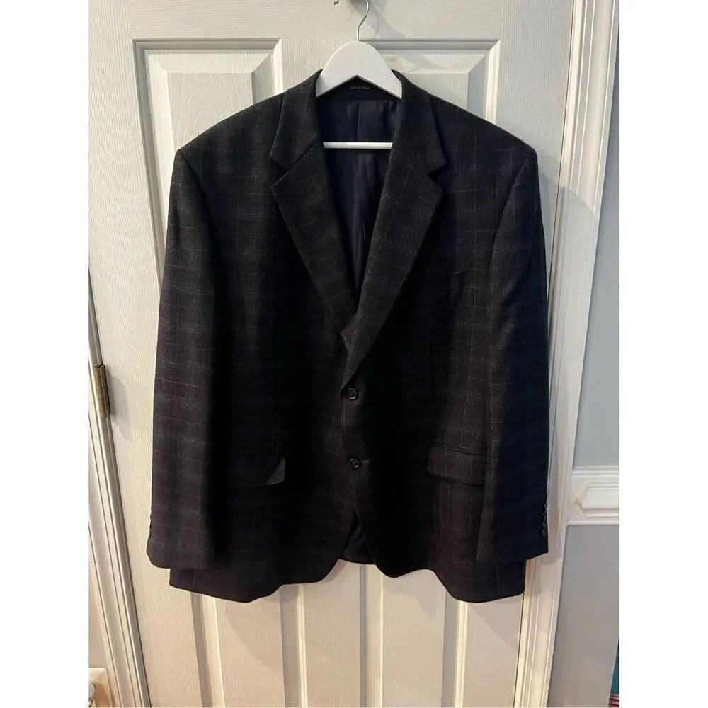Michael Kors Blue Plaid Wool Blazer Jacket sz 48R EUC